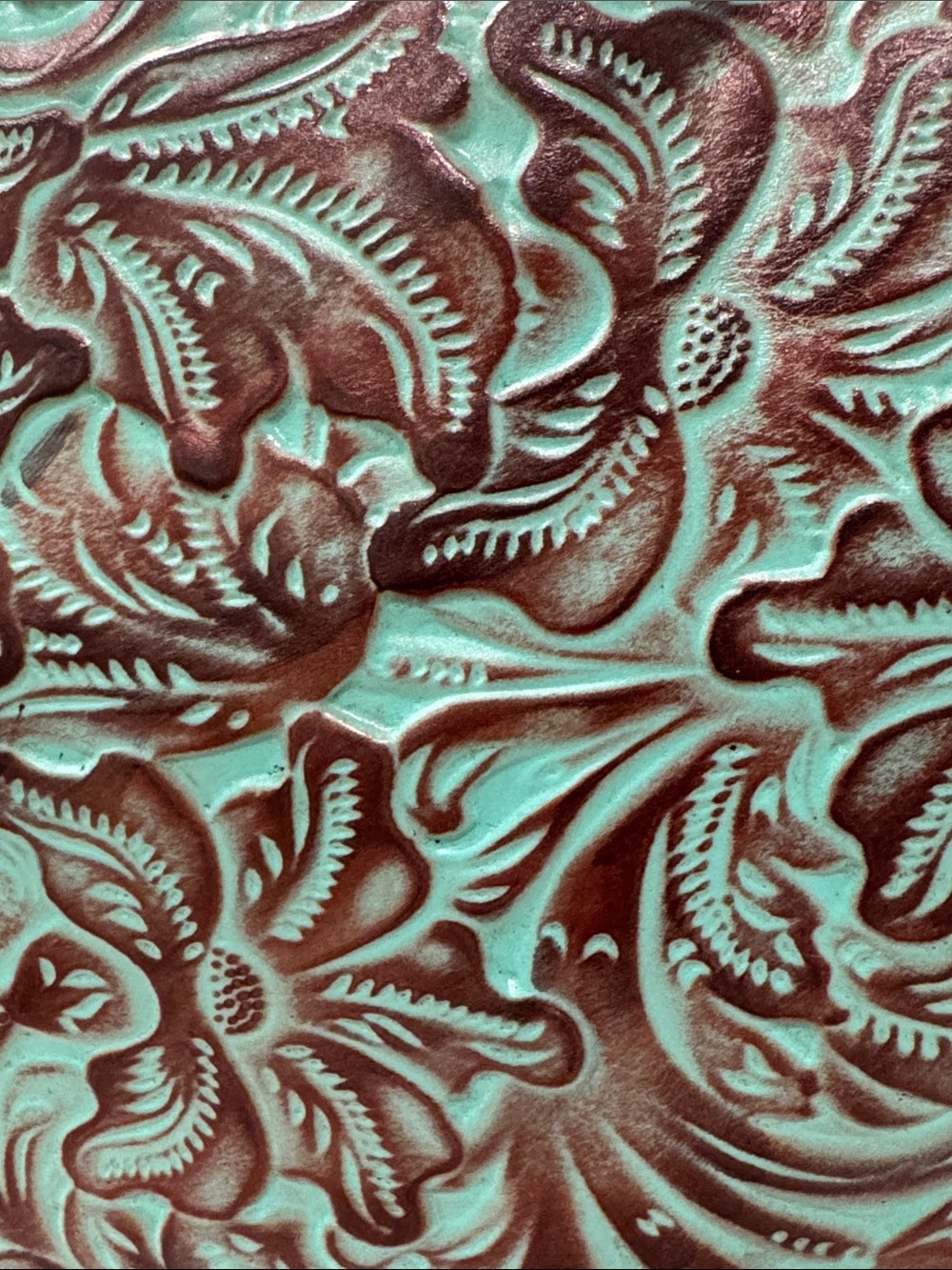 Patricia Nash Bag Vintage Tooled Turquoise and Brown Embossed Tote - Picture 5 of 17